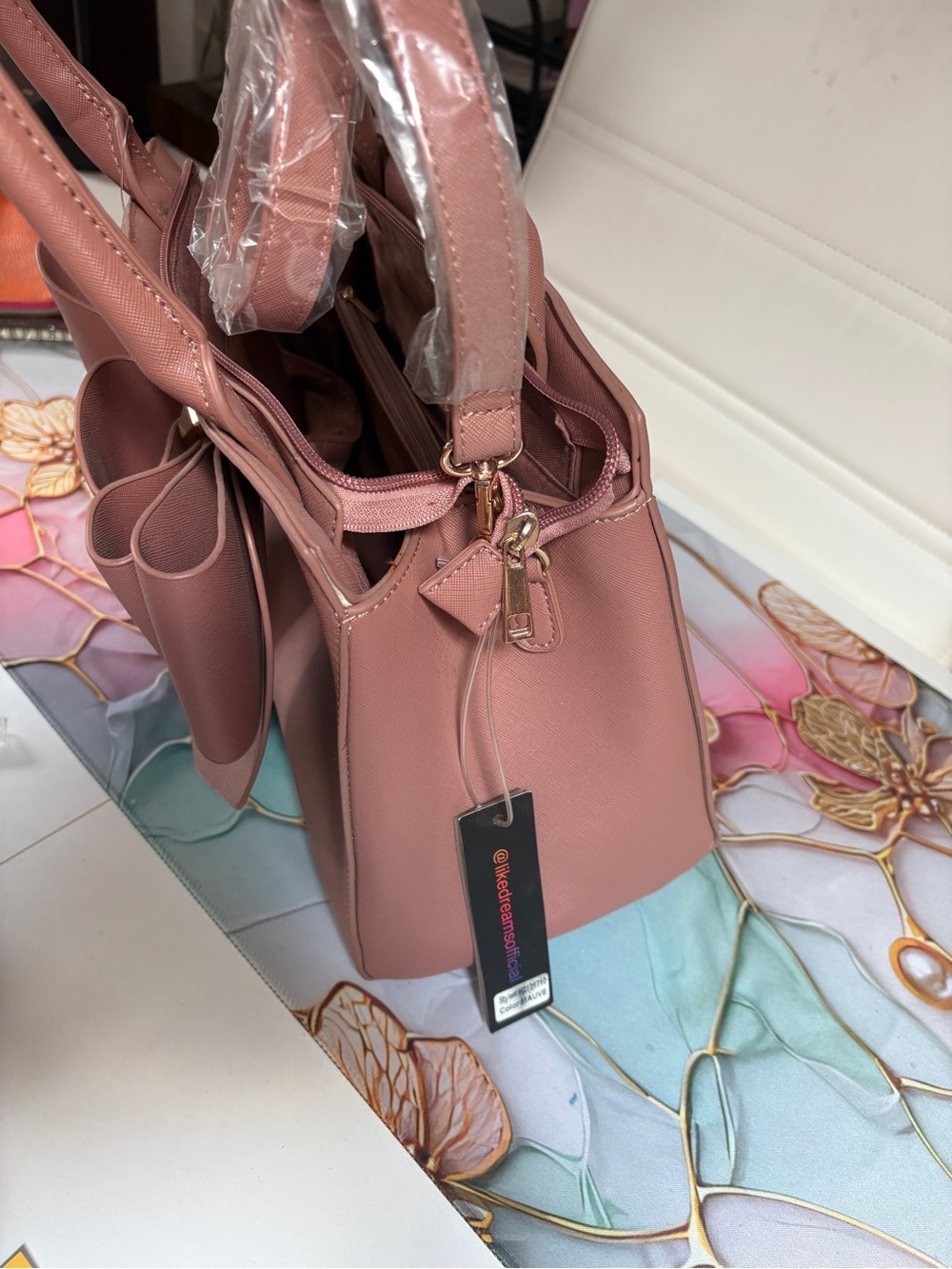 Like Dreams Jenna Satchel-Women's Blush Pink Bow Accent Bag - Picture 4 of 7